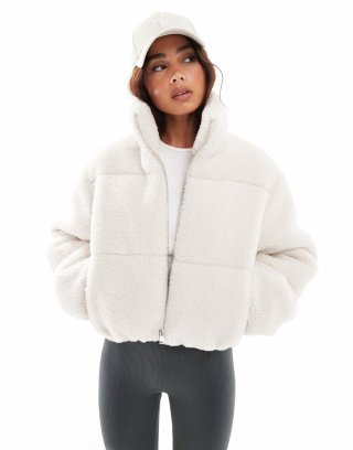 Miss Selfridge borg puffer jacket in cream