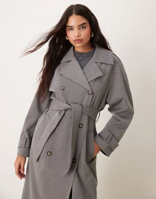 Miss Selfridge tailored trench coat in charcoal gray