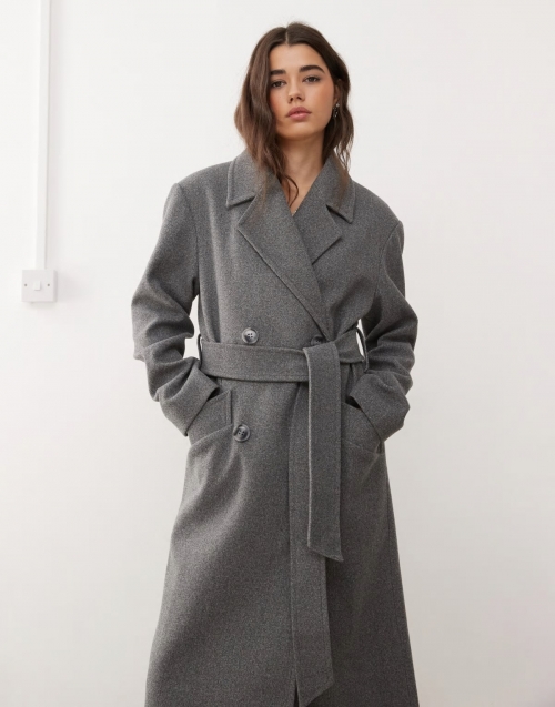 Miss Selfridge belted wrap formal coat in gray heather