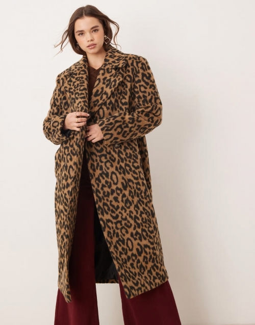 Miss Selfridge brushed oversized maxi coat in leopard print