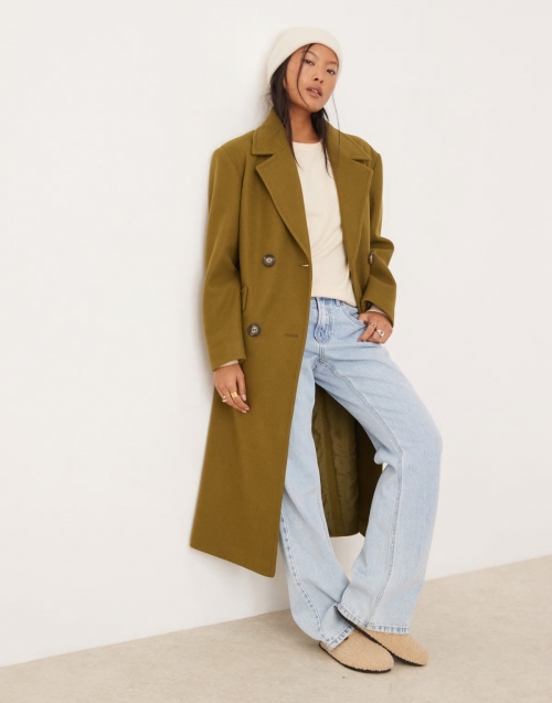 Miss Selfridge Petite belted wrap formal coat in khaki