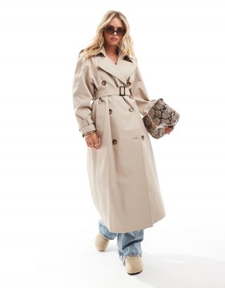 Miss Selfridge Petite belted trench coat in stone