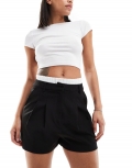 Miss Selfridge tailored boxer waistband shorts in black