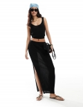 Miss Selfridge Beach rib knit maxi skirt in black