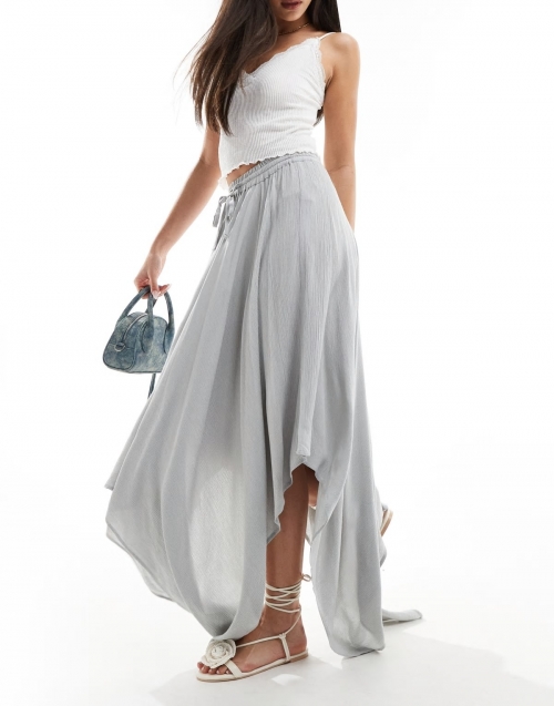 Miss Selfridge textured handkerchief hem maxi skirt in light blue