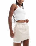 Miss Selfridge cotton exposed pocket tailored mini skirt in stone