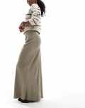 Miss Selfridge linen look bias maxi skirt in khaki