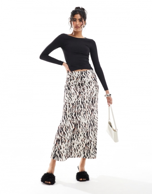 Miss Selfridge satin slip maxi skirt in animal print