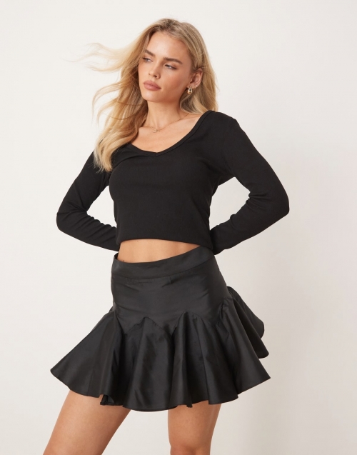 Miss Selfridge Petite taffeta mini skirt in black