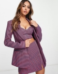 Miss Selfridge dogtooth blazer with cut out diamante heart back in pink and blue check - part of a set