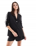 Miss Selfridge sporty side stripe relaxed fit blazer in black