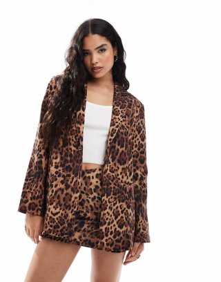 Miss Selfridge oversized blazer in animal print