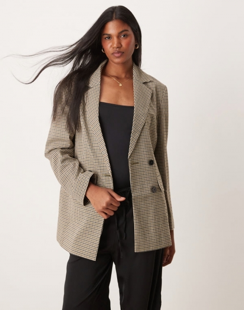 Miss Selfridge slouchy oversized double breasted blazer in multi color check