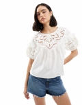 Miss Selfridge poplin cutwork victoriana blouse in white