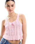 Miss Selfridge crochet contrast satin lace up bow cami in soft pink