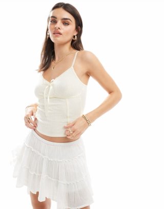 Miss Selfridge lace trim ribbon cami top in ivory