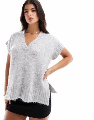 Miss Selfridge knitted tank top in gray heather