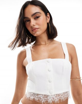 Miss Selfridge lace trim corset top in ivory - part of a set