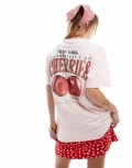 Miss Selfridge cherry back print oversized T-shirt in pink