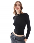 Miss Selfridge long sleeve slash neck top in black