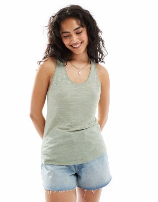 Miss Selfridge macrame back detail tank top in sage