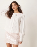 Miss Selfridge poplin embroidered collar pintuck shirt in white