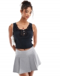 Miss Selfridge sleeveless top with lace and button detail in black