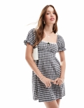 Miss Selfridge lace trim mini dress in black gingham