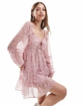 Miss Selfridge chiffon mini dress in pink floral