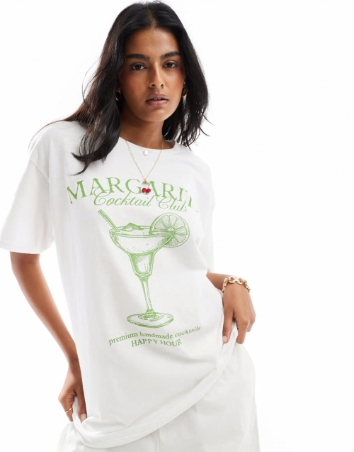 Miss Selfridge margarita oversized T-shirt in white