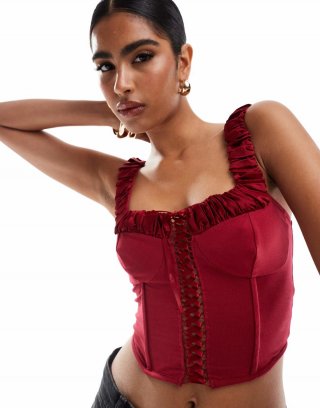 Miss Selfridge corset top in burgundy