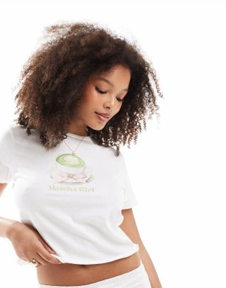 Miss Selfridge Matcha Girl tee in white