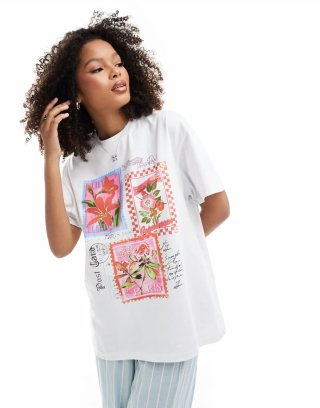 Miss Selfridge postcards oversized tee in white