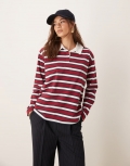 Miss Selfridge striped rugby long sleeve top in red