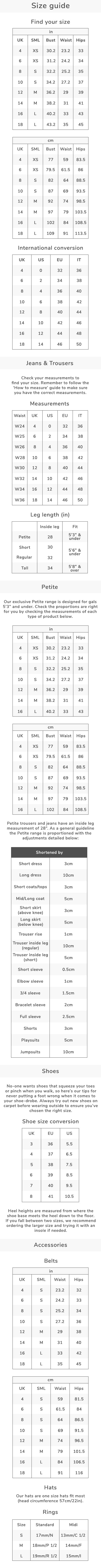 Miss Selfridge Size Guide