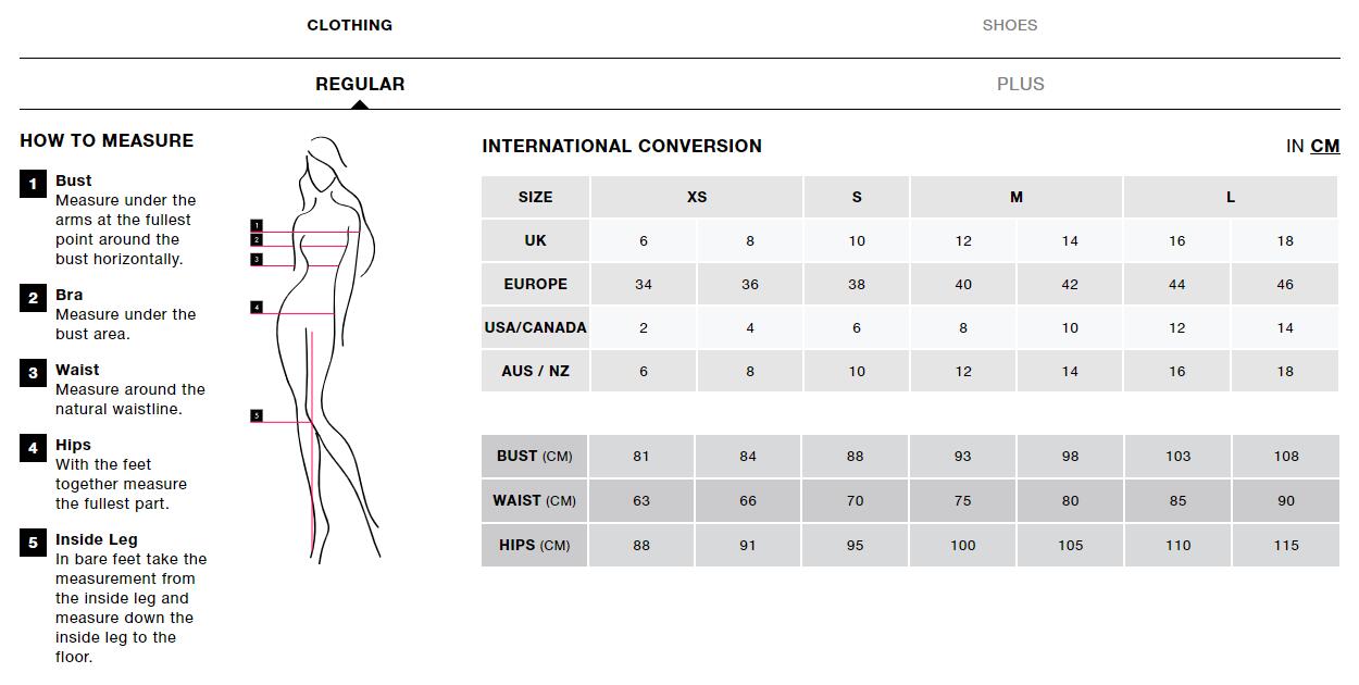 Miss Selfridge Size Guide